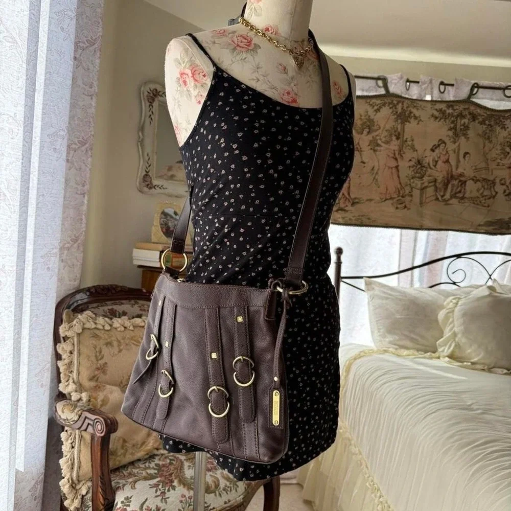 brown‎ leather purse kenneth reaction crossbody y2k